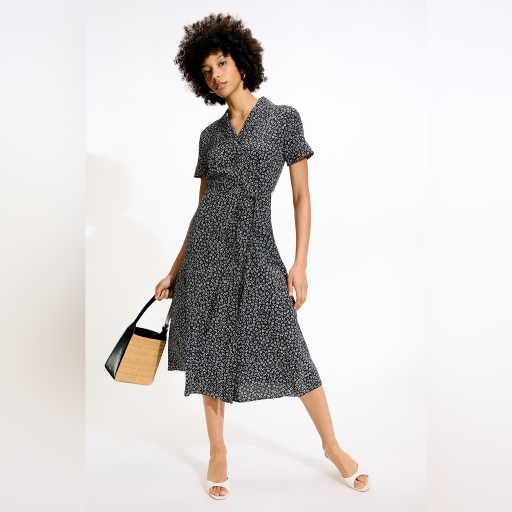 Club Monaco Silk Black Floral Midi Dress